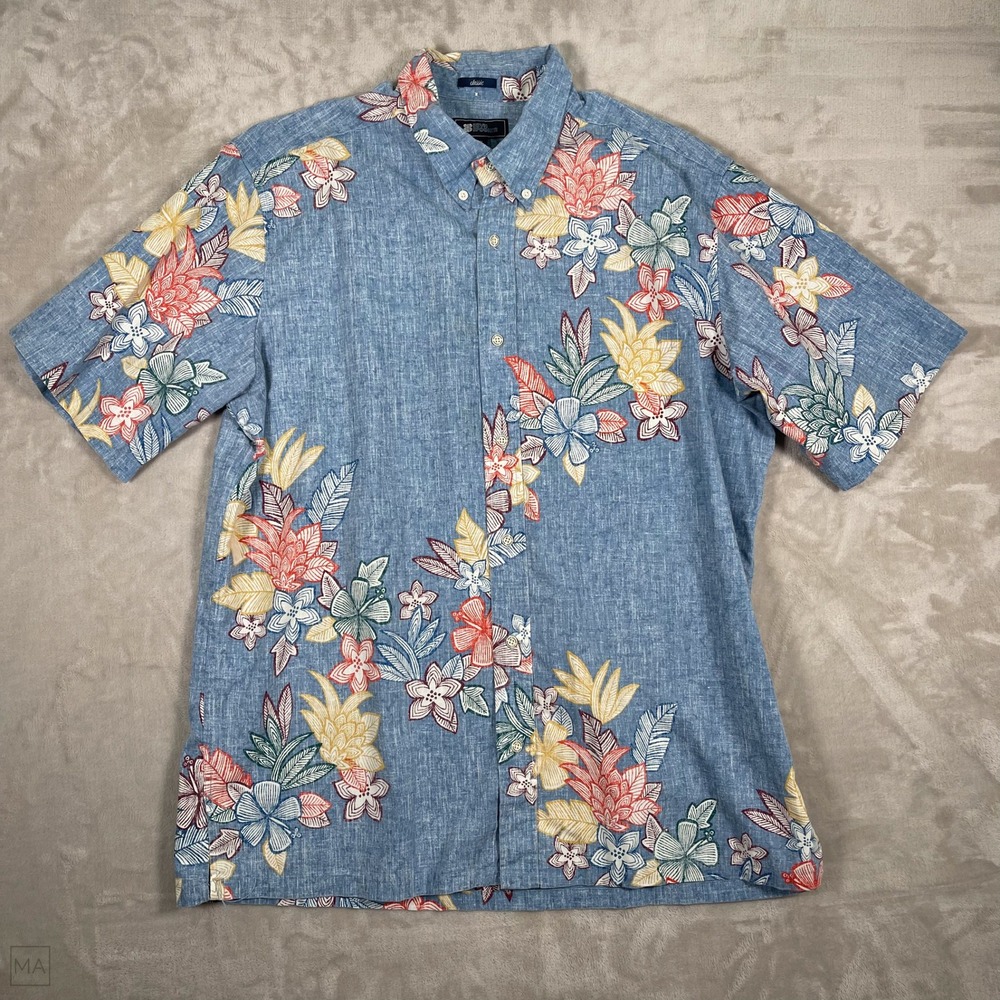 Reyn Spooner Men Shirt Button Down Classic Hawaiian Print Floral XL Blu/Orng/Ylw